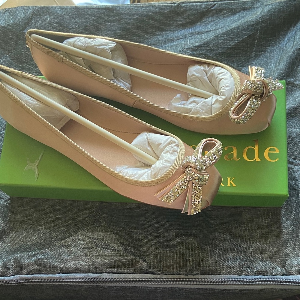 kate spade Blush Pink Crystal Bow Ballet Flats